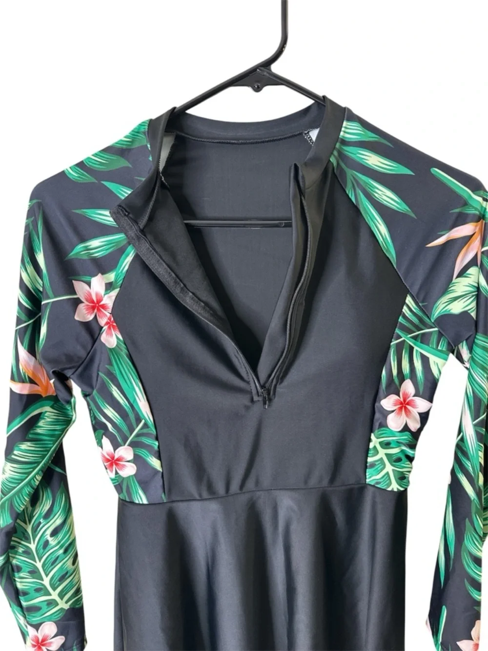 SHEIN Black Tropical Floral Long Sleeve Girls Swim Set new size 13y